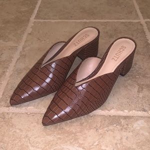 Brown Printed Leather Schultz Heels